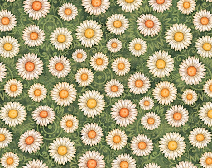 Quilting Treasures Sweet as Honey Daisy Toss Green Premium Quality 100% Cotton Fabric (QT643XX)