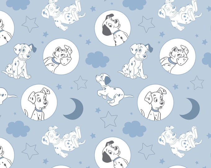 Camelot Fabrics Disney 101 Dalmatians Fabric Time for Bed in Light Blue Premium Quality 100% Cotton Fabric (CA25)