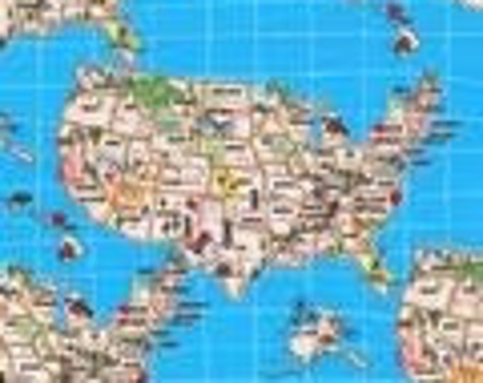 Novelty Prints Map of The USA Premium Quality 100% Cotton Fabric (M658)