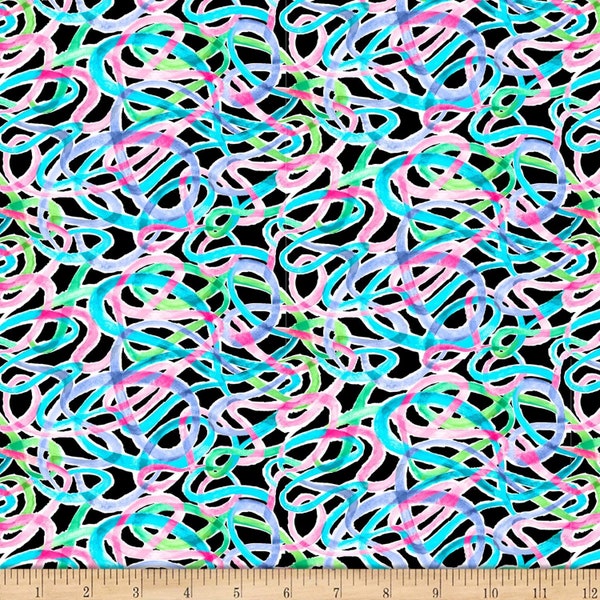 Quilting Treasure Delilah Squiggles Black Premium Quality 100% Cotton Fabric (QT769)