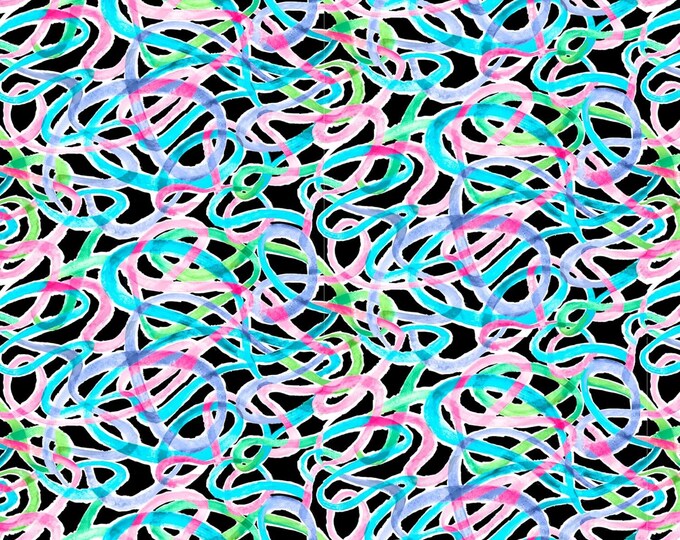 Quilting Treasure Delilah Squiggles Black Premium Quality 100% Cotton Fabric (QT769)