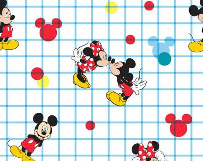 Quilting Treasures Mickey Mouse Grid Blue Premium Quality 100% Cotton Fabric (QT827SC)