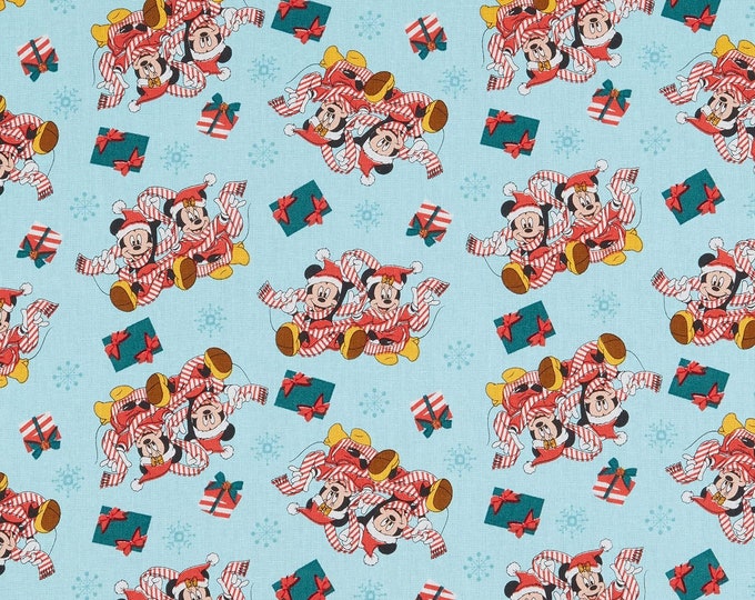 Springs Creative Disney Mickey and Minnie Christmas Present Wrap Premium Quality 100% Cotton Fabric (SC126BB)