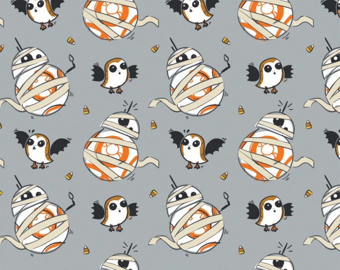 Star Wars Halloween BB8 Mummy Grey Premium Quality 100% Cotton Fabric by The Yard. (CA1364KK)