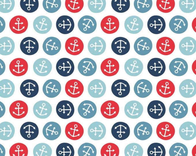 Camelot Fabrics Tiny Anchors Toss White Premium Quality 100% Cotton Fabric (CA1056KK)