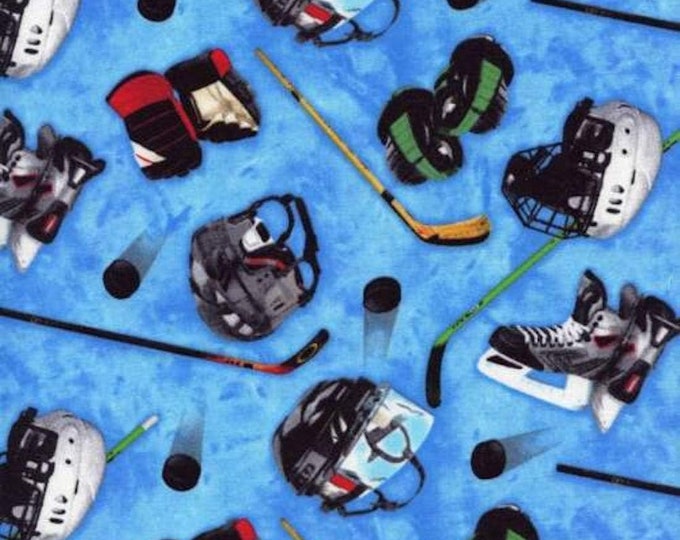 Elizabeth's Studio Sports Collection Hockey Equipment Blue Premium Quality 100% Cotton Fabric (ES227)