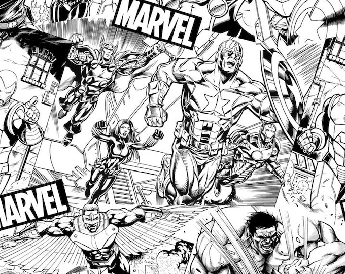 Springs Creative Marvel Avengers Sketch Black/White Premium Quality 100% Cotton Fabric (SC1579KK)