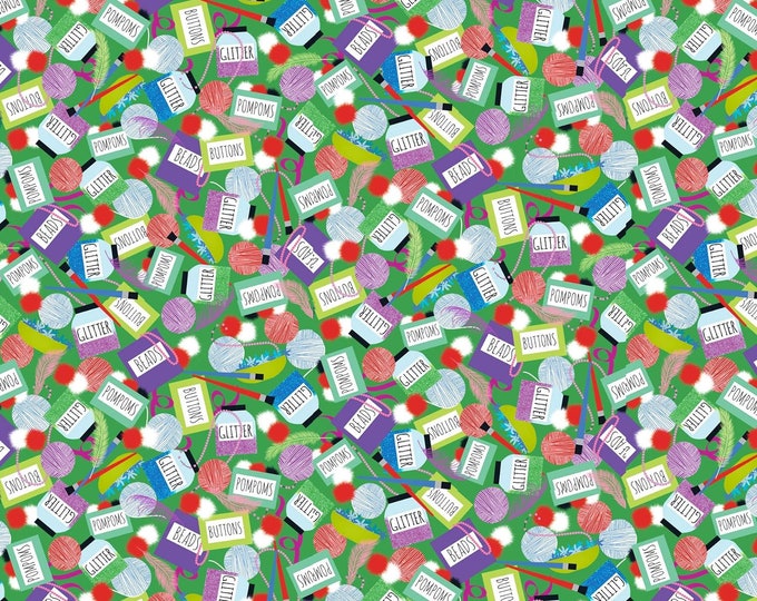 Quilting Treasure Crazy For Crafting Crafting Stuff Green Premium Quality 100% Cotton Fabric (QT774)