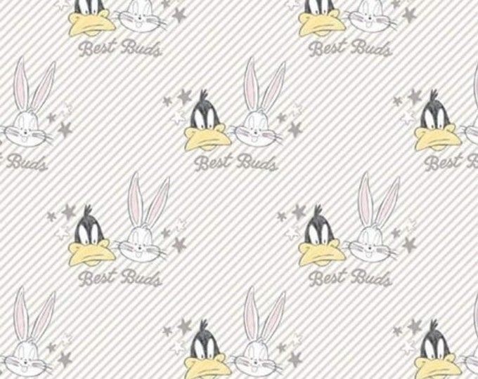 Camelot Fabrics Looney Tunes Little Dreamers Bugs & Daffy Best Buds Light Grey Premium Quality 100% Cotton Fabric (CA78KK)
