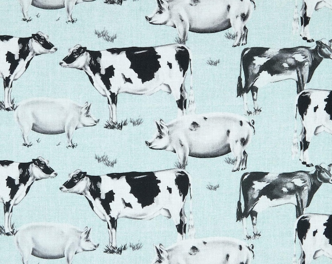 Springs Creative Farmhouse Kitchen Cows and Pigs Mint Premium Quality 100% Cotton Fabric (SC51XX)