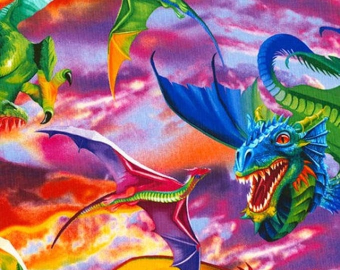 Timeless Treasures Bright Dragons Premium Quality 100% Cotton Fabric (TT460KK)