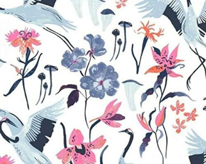 Dear Stella White Cranes Birds Premium Quality 100% Cotton Fabric (TT900)