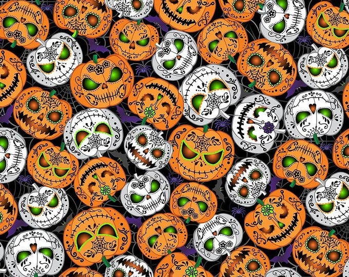 Timeless Treasures All Eyes on You CG8651 Black Scary Pumpkins Glow Premium Quality 100% Cotton Fabric (TT22CC)