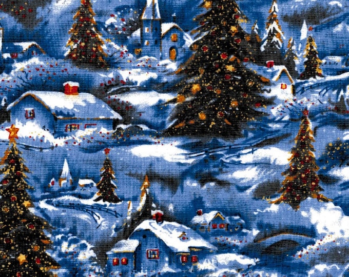 David Textiles Christmas Classic Winter Village Scenic with Glitter Premium Quality 100% Cotton Fabric (DA200KK)