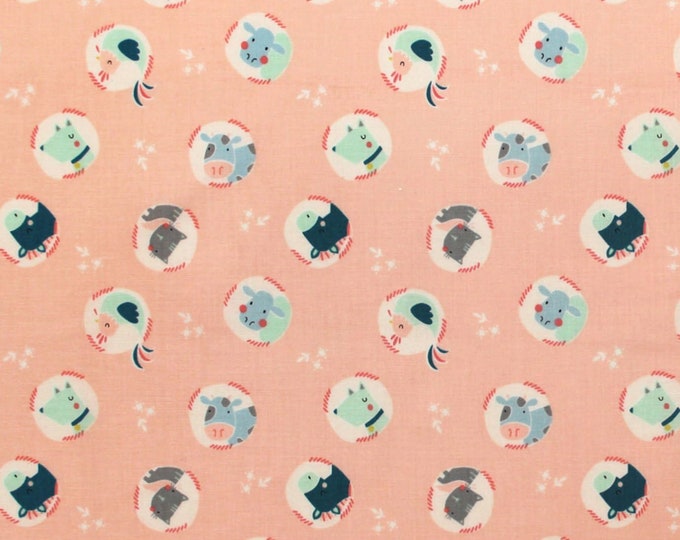 Camelot Fabrics Cluck Moo Oink Animals Peach Premium Quality 100% Cotton Fabric (CA1160)