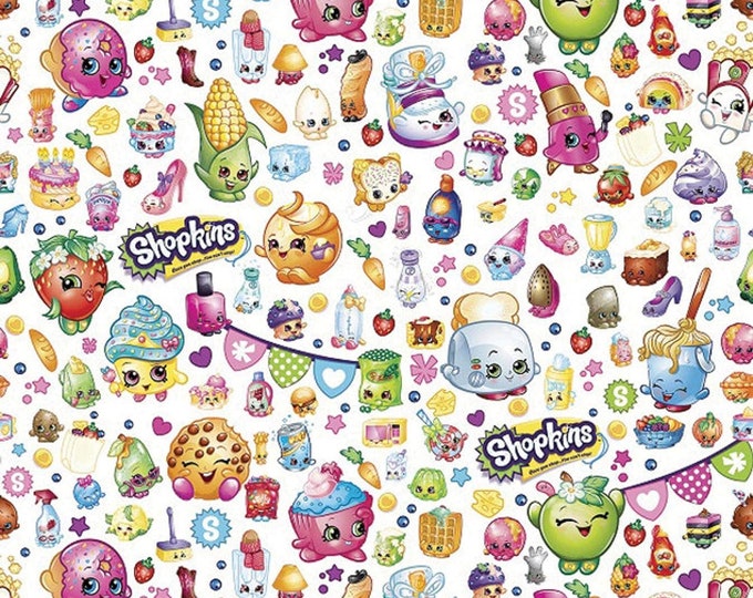 Springs Creative Shopkin Packed Party White Premium Quality 100% Cotton Fabric (SC594)