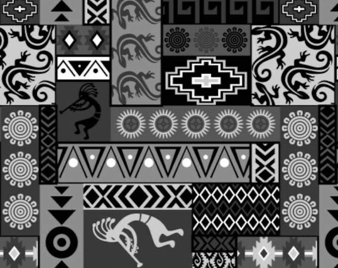 David Textiles Mystical Native Patch Gray/Black Premium Quality 100% Cotton Fabric (DA86)