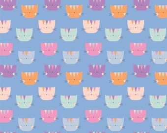 Camelot Fabrics Looking Pawesome Cute Cats Blue Premium Quality 100% Cotton Fabric (CA1006KK)