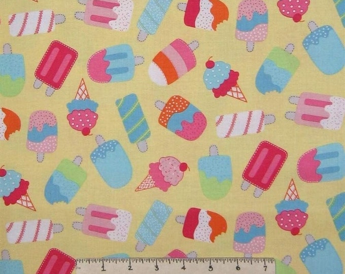 Marcus Fabrics Chasing Waves Fabric - Popsicle and Ice Cream Cone Toss Yellow Premium Quality 100% Cotton Fabric (M640)