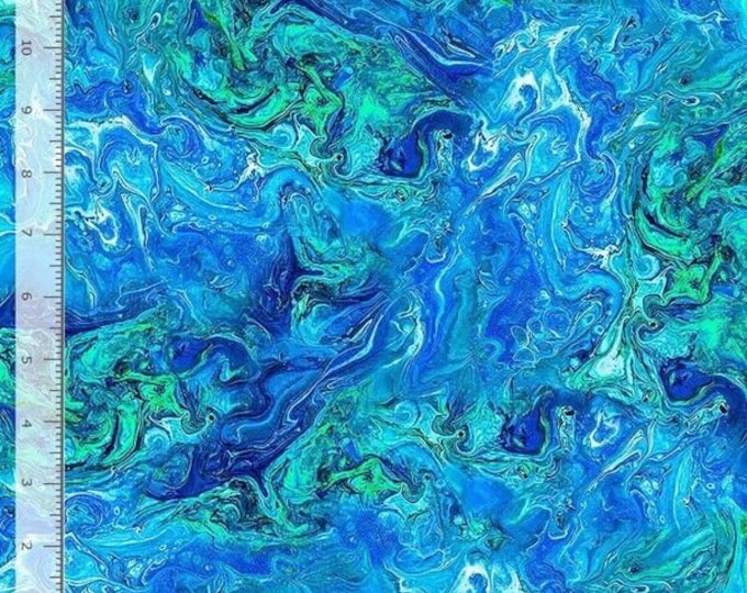 Timeless Treasures Nature's Glow CD2154-BLUE Blue Abstract Marble Texture Premium Quality 100% Cotton Fabric (QT560TT)