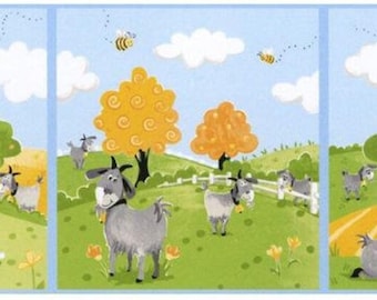 Susybee Hildy The Goat Blue Hildy Pillow Panel 15" x 43" Premium Quality 100% Cotton Fabric sold by the panel (SB128)