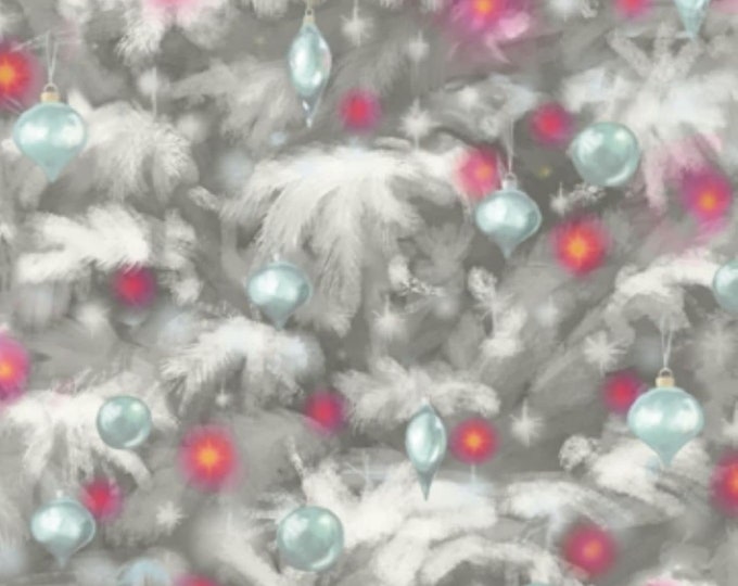 Quilting Treasures Winter Wishes 28856 K Grey Ornaments Premium Quality 100% Cotton Fabric (QT532XX)