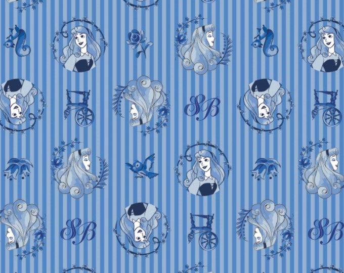Camelot Fabrics Disney Fabric Sleeping Beauty Aurora Stripe in Blue Premium Quality 100% Cotton Fabric (CA1171KK)