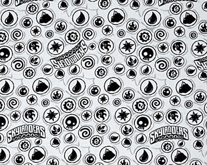 Camelot Fabrics Skylanders Icons White Premium Quality 100% Cotton Fabric (CA120)