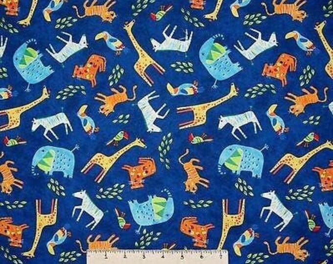Timeless Treasures Giraffe Lion Safari Animals Dark Blue Premium Quality 100% Cotton Fabric (TT51)