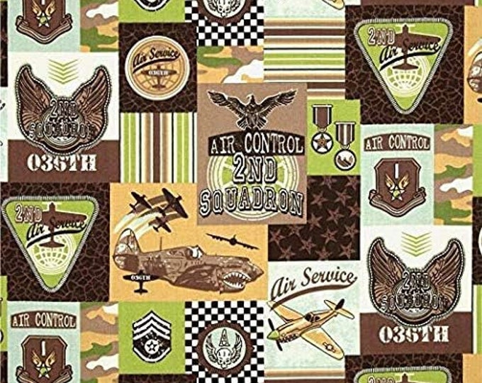 U.S. Airforce"Air Control" Patchwork Planes Premium Quality 100% Cotton Fabric (M636)