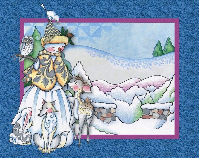 Springs Creative Jim Shore Woodland Snowman 36x43in. panel 100% Cotton Fabric sold by the panel (SC180)