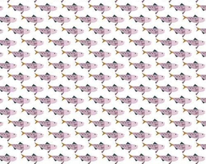Camelot Fabrics Snowfall Arctic Char Fish Pink & White Premium Quality 100% Cotton Fabric (CA718)