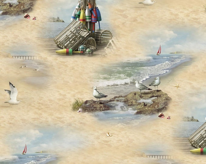 Elizabeth's Studio Coastal Dreams Coastal Scenic Sand Premium Quality 100% Cotton Fabric (ES388)