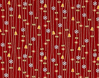 Fabri-Quilt Seasons Greetings Bells, Red Premium Quality 100% Cotton Fabric (FQ279)