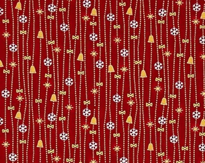 Fabri-Quilt Seasons Greetings Bells, Red Premium Quality 100% Cotton Fabric (FQ279)