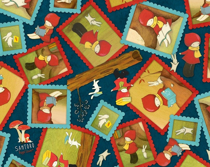 Quilting Treasure Santoro Poppi Loves Reading Together Poppi Loves Framed Character Toss Navy, Premium Quality 100% Cotton Fabric (QT786)