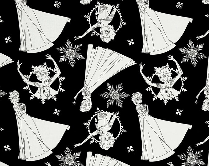 Camelot Fabrics Disney Frozen Elsa Black Premium Quality 100% Cotton Fabric (CA439)