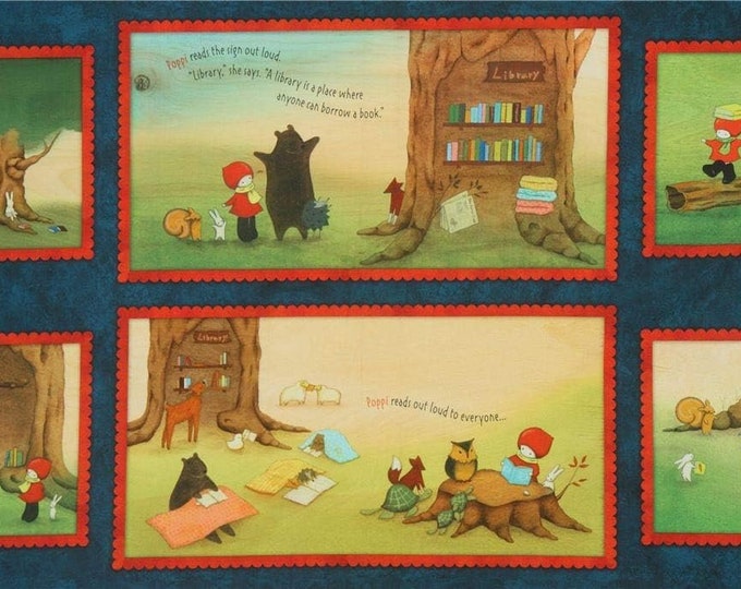 Quilting Treasures Santoro Poppi Loves Reading Together Square Patches 24'' Panel Navy Premium Quality 100% Cotton Fabric (QT777)