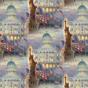 David Textiles Thomas Kindade Statue of Liberty Fabric 44 inches Wide Digitally Printed Premium Quality 100% Cotton Fabric (DA129)
