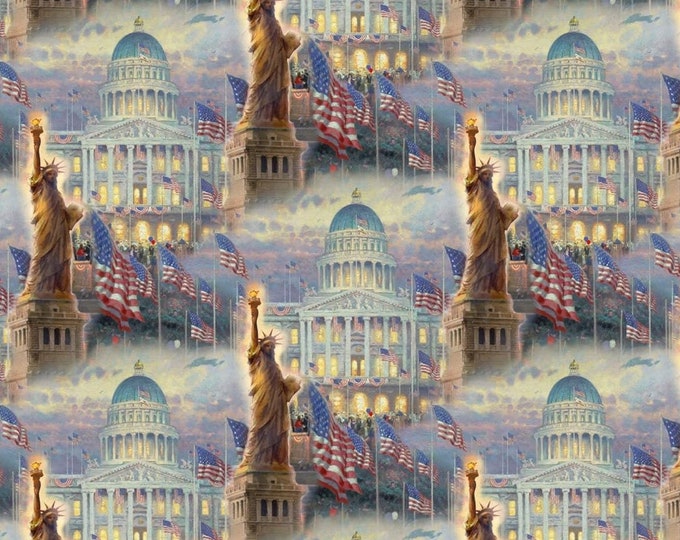 David Textiles Thomas Kindade Statue of Liberty Fabric 44 inches Wide Digitally Printed Premium Quality 100% Cotton Fabric (DA129)