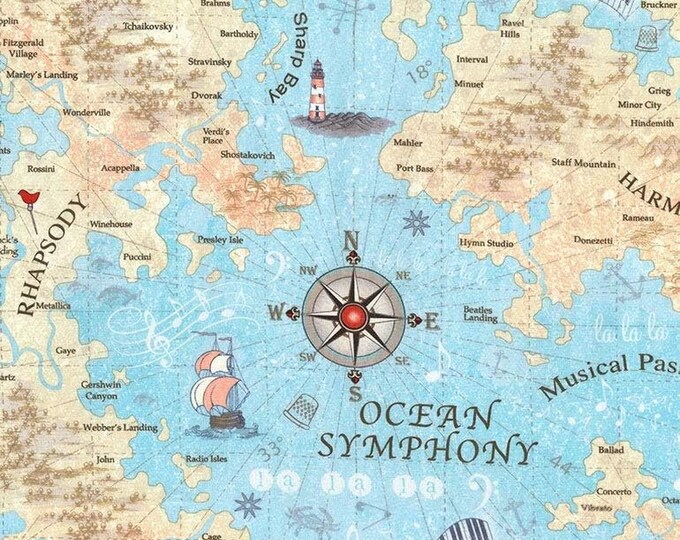 Timeless Treasures Fabrics Debra Gabel Row by Row Music Map Sea Premium Quality 100% Cotton Fabric (TT1072)