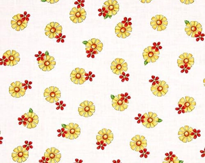 Quilting Treasures Who Let The Hogs Out Tossed Flower White/Yellow Premium Quality 100% Cotton Fabric (QT652)
