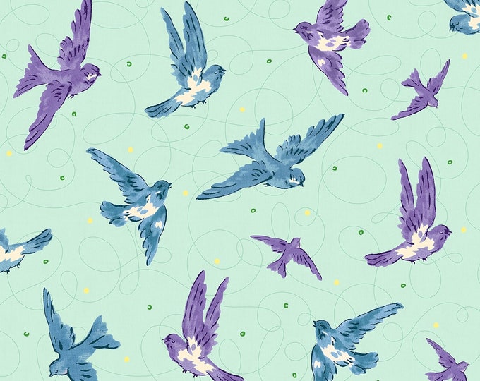 Quilting Treasures Marlena Birds Aqua Premium Quality 100% Cotton Fabric (QT1004)