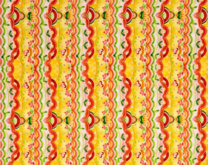 Quilting Treasures All A Flutter Scallop Stripe Tomato Premium Quality 100% Cotton Fabric (QT841)