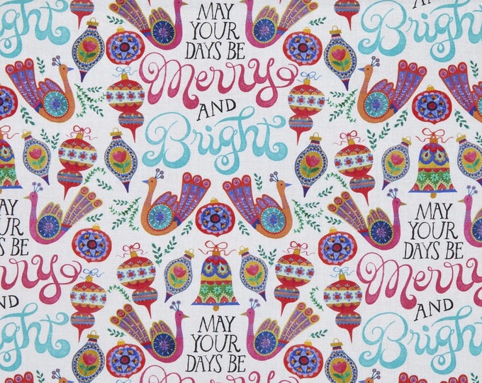 Springs Creative Christmas Merry and Bright White Premium Quality 100% Cotton Fabric (SC132XX)