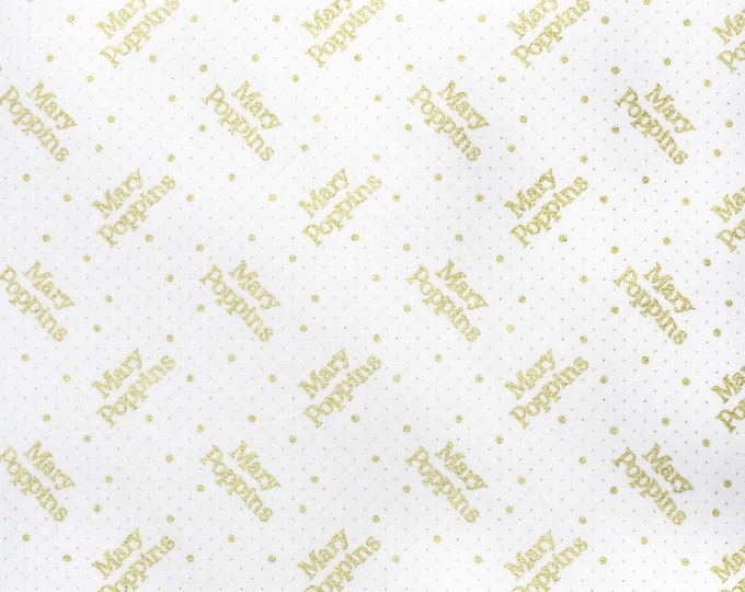 Camelot Fabrics Disney's Mary Poppins Logo Polka Dots White Metallic Premium Quality 100% Cotton Fabric (CA731KK)