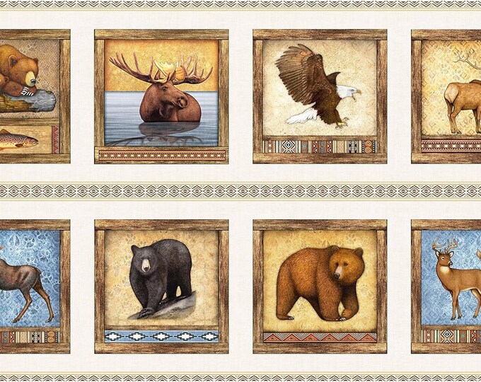 Quilting Treasures Timberland Trail Animal Square Picture Patches 24'' Panel Premium Quality 100% Cotton Fabric by the panel (QT870)