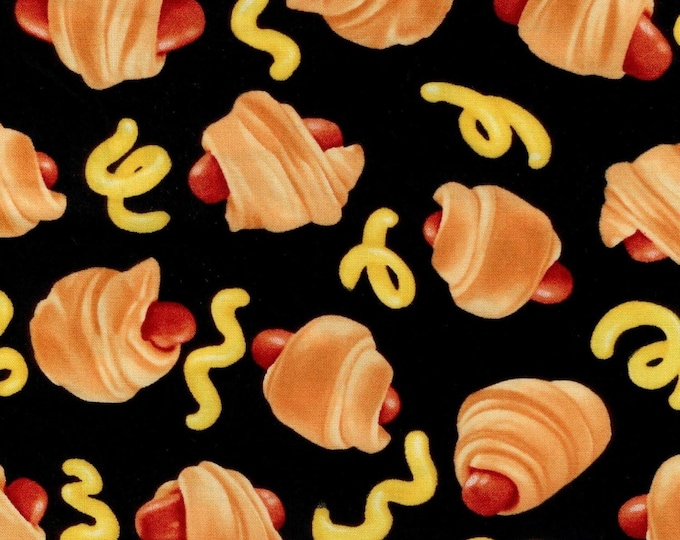 Timeless Treasures Hot Dog Franks On Black Premium Quality 100% Cotton Fabric (TT666)