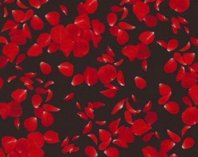 Timeless Treasures Glamour Rose Pedals Black Fabric Premium Quality 100% Cotton Sold By The Yard. (TT79)