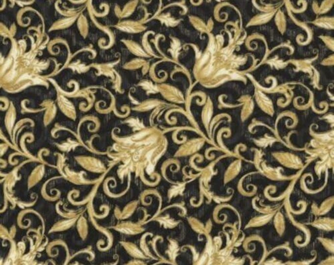 Timeless Treasures Yellow Flower Swirls Black Premium Quality 100% Cotton Fabric (TT23)